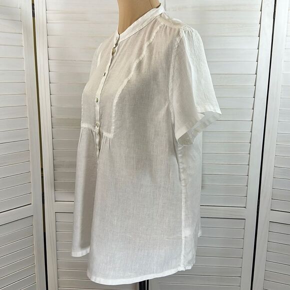 J. Jill Linen Top Size Large White Short Sleeve Lightweight - Picture 4 of 10